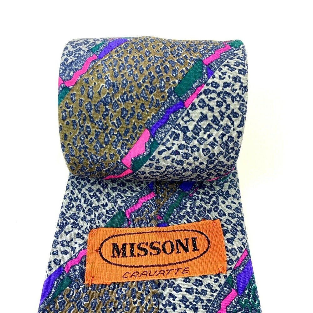 MISSONI Diagonal Animal Print Striped Multicolor 100% Silk Necktie - Needs fix
